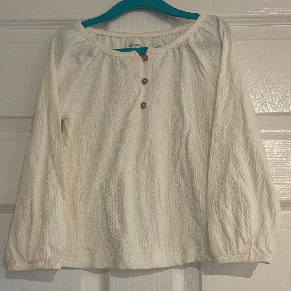 Carter's Cream Textured Long-Sleeve Henley Top with Buttons - 4T